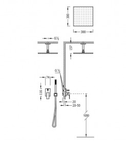 Душевая система скрытого монтажа Tres Cuadro Tres с однорычажным смесителем хром 00618080