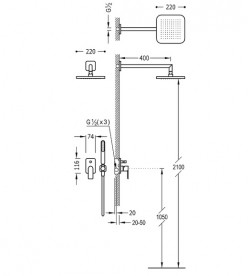 Душевая система скрытого монтажа Tres Loft-Tres с верхним и ручным душем хром 20018002