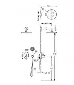 Душевая система скрытого монтажа Tres Lex-Tres с верхним и ручным душем хром 18188005