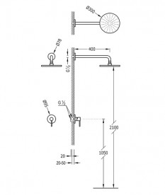 Душова система прихованого монтажу Tres Study-Tres з верхнім душем хром 26217793