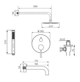 Душевая система скрытого монтажа VBI Milano со смесителем золото VBI-050110GL