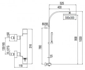 Душевая система термостатическая Tres Cuadro Tres хром 107395
