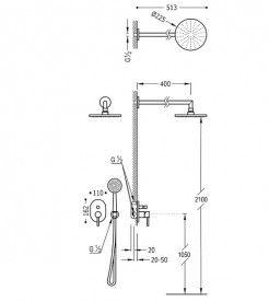 Душевая система Tres Alplus с верхним и ручным душем хром 20318002