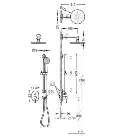 Душова система Tres Alplus з верхнім і ручним душем хром 20318003