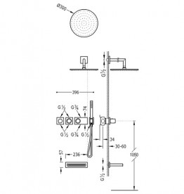 Душова система Tres Block System термостатична з верхнім і ручним душем сталь 20735308AC
