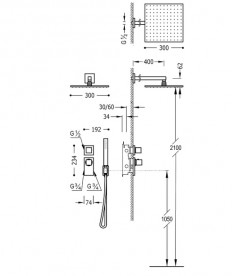 Душевая система Tres Block System colors термостатическая сталь 20625201AC