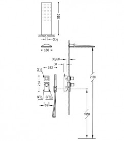 Душевая система Tres Block System colors термостатическая сталь 20625202AC