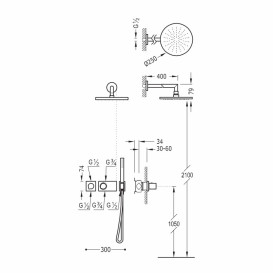 Душова система Tres Block-System з термостатом та верхнім душем хром 20735213