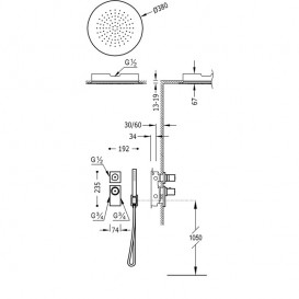 Душевая система Tres Block System с термостатом и круглым верхним душем белый матовый 20635204BM