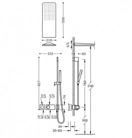 Душова система Tres Block System термостатичні з верхнім і ручним душем хром 20735210