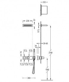Душова система Tres Block System термостатична з верхнім і ручним душем хром 20735203