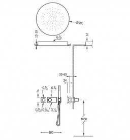 Душевая система Tres Block System термостатическая с верхним и ручным душем хром 20735211