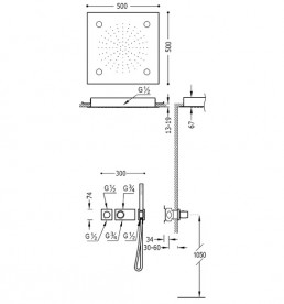 Душевая система Tres Block System термостатическая с верхним и ручным душем хром 20735205