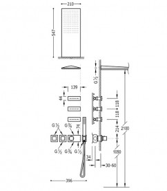 Душевая система Tres Block System термостатическая с верхним и ручным душем хром 20725301