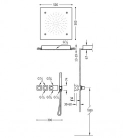 Душевая система Tres Block System термостатическая с верхним и ручным душем хром 20725312