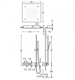 Душевая система Tres Block System термостатическая с верхним и ручным душем хром 20725313