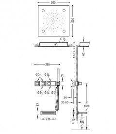 Душевая система Tres Block System термостатическая хромотерапия 20725307