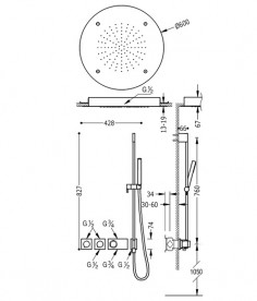 Душевая система Tres Block System термостатическая с верхним и ручным душем хром 20735311