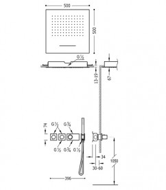 Душевая система Tres Block System термостатическая с верхним и ручным душем хром 20735303