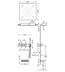 Душевая система Tres Block System термостатическая с верхним и ручным душем хромотерапия 20735307