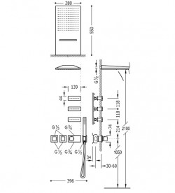Душевая система Tres Block System термостатическая с верхним и ручным душем хром 20725401