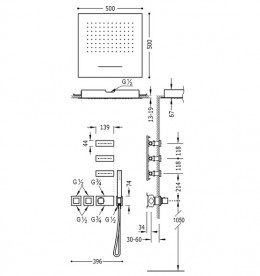 Душевая система Tres Block System термостатическая с верхним и ручным душем хром 20725402