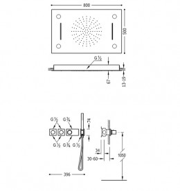 Душевая система Tres Block System термостатическая с верхним и ручным душем хромотерапия 20735404