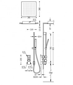 Душевая система Tres Block System термостатическая с верхним и ручным душем хром  20625203