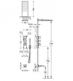 Душова система Tres Block System термостатична з верхнім і ручним душем хром 20625301