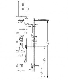 Душевая система Tres Block System термостатическая с верхним и ручным душем хром 20635301