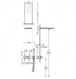 Душевая система Tres Block System термостатическая с верхним и ручным душем хром 20725202