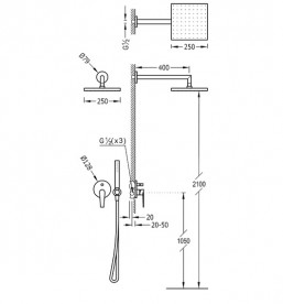 Душова система Tres Class-Tres з верхнім і ручним душем хром 20518002