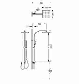Душевая система Tres Cuadro Tres с верхним и ручным душем латунь хром 107926