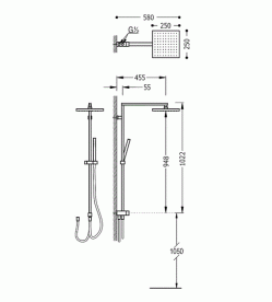 Душевая система Tres Cuadro Tres с верхним и ручным душем латунь хром 107476