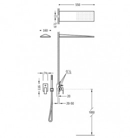 Душова система Tres Cuadro Tres з верхнім і ручним душем хром 00618003