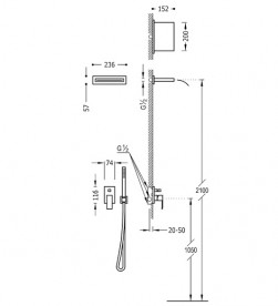 Душевая система Tres Cuadro Tres с верхним и ручным душем хром 00618006