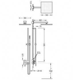 Душова система Tres Cuadro Tres з верхнім і ручним душем хром 106985