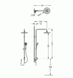 Душова система Tres Eco-Term з верхнім і ручним душем латунь хром 161475