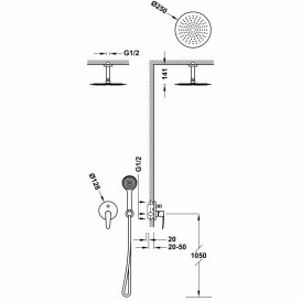 Душова система Tres Flat-Tres з одноважільним змішувачем і верхнім душем хром 20418005
