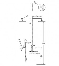Душова система Tres Flat-Tres з верхнім і ручним душем хром 20418002