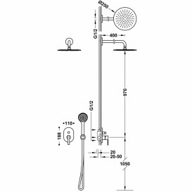 Душова система Tres Lex-Tres з одноважільним змішувачем і верхнім душем хром 08118001