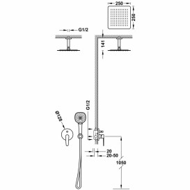 Душевая система Tres Loft-Tres с однорычажным смесителем и верхним душем хром 20518007