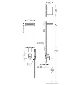 Душевая система Tres Loft-Tres с верхним и ручным душем хром 20018004