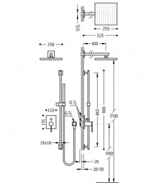 Душова система Tres Mono-Term з верхнім і ручним душем хром 20118007