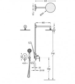 Душова система Tres Mono-Term з верхнім і ручним душем хром 20118003