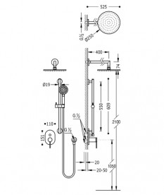 Душевая система Tres Mono-Term с верхним и ручным душем хром 20118004