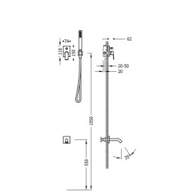 Душова система Tres Project colors з одноважільним вбудованим змішувачем і виливом чорний матовий 21118003NM