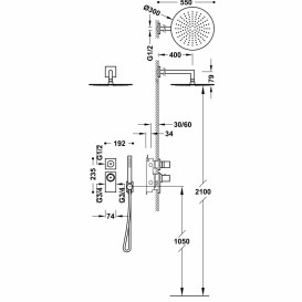 Душевая система Tres Project-Tres Block System с термостатом и верхним душем металлический черный 20635201KM