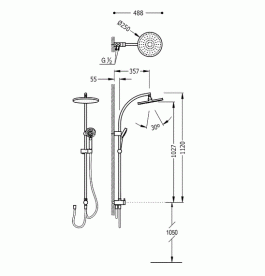 Душова система Tres з верхнім і ручним душем латунь хром 161476