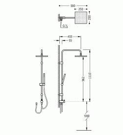 Душевая система Tres с верхним и ручным душем латунь хром 06163506